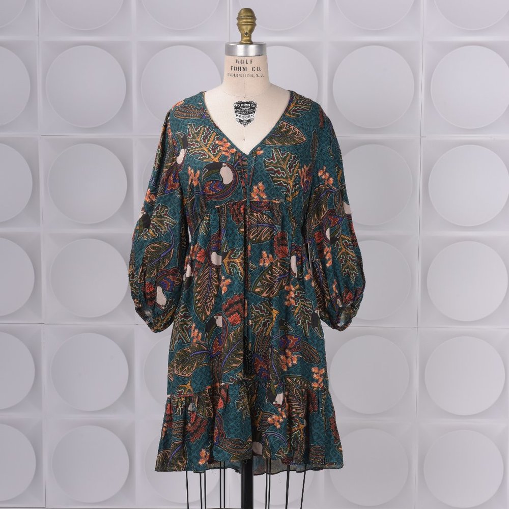 New Anthropologie Boho dress| Dark turquoise & flowers | Sz S| tags Attached
